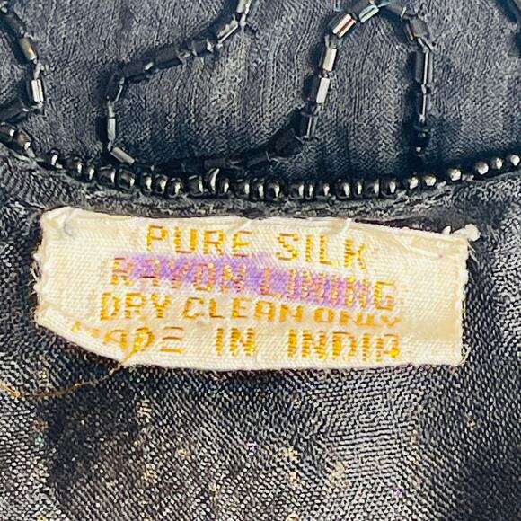 VINTAGE 80s Jet Bead & Copper Sequined Silk Evening Jacket Top Size XL - Picture 5 of 5